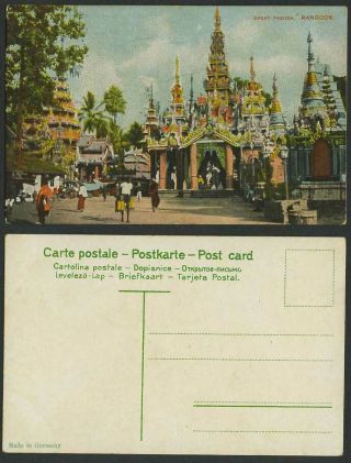 Burma Old Colour Postcard Great Pagoda Rangoon,  Yangon Temple Palm Trees Myanmar