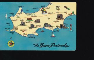 Map Of The Gower Peninsula - Old Postcard