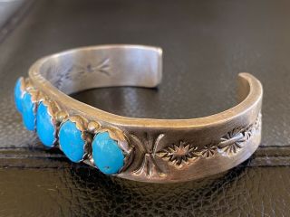 Vintage Navajo Sterling Silver Sleeping Beauty Turquoise Bracelet Cuff Pawn 64g
