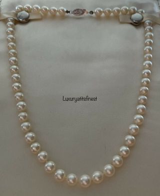 Vintage Estate Akoya Natural Pearl Necklace 14k Gold Clasp 17” 6.  6 Mm