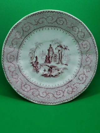 C.  1830s Florentine " Manilla " Red Transferware Plate Samuel Alcock Staffordshire