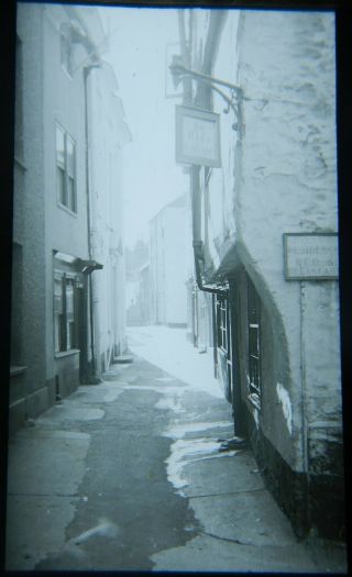 Vintage Magic Lantern Slide - Street Scene Looe Cornwall Ye Old Cottage B&b