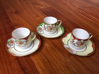 Vintage Ardalt Hand - Painted Occupied Japan Demitasse Teacups & Saucers 6075