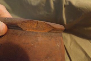 Primitive Antique Early Redware Apple Butter Unglazed Crock Utensil Pot 5 