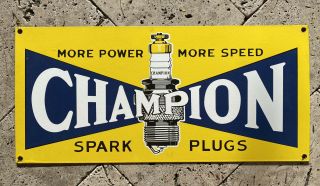 Vintage Champion Spark Plug Porcelain Metal Sign Usa Oil Lube Gas Station Auto