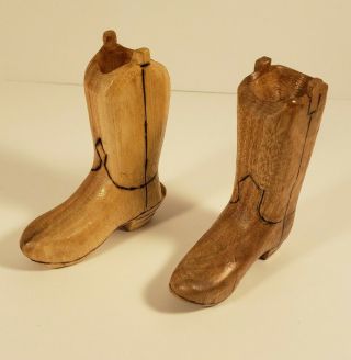 Wooden Cowboy Boot Hand Carved Figurine Western Folk Art Small 3.  5 "
