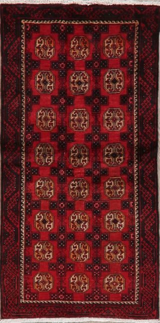 Vintage Geometric Balouch Afghan Oriental Area Rug Wool Hand - Knotted Carpet 3x6