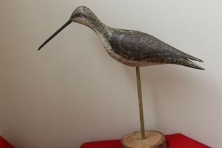 Vintage Wood Hand Carved Painted Shore Bird On Wood Signed Sm 82 10 1/2 " Tall