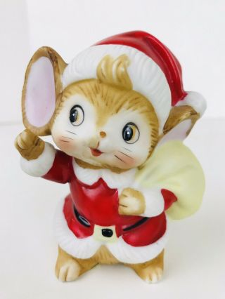 Vintage Homco Christmas Santa Mouse With Bag Figurine 5405