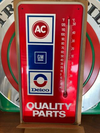 Vintage Old Stock Gm Ac Delco Metal Auto Thermometer Sign.