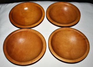 4 Vintage Signed Wooden Bowls / Munising / 6 1/2 " Diameter