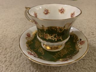 Vintage Paragon Forest Green/gold Tea Cup And Saucer