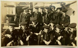 Vintage Photo Of A Group Of Us Navy Sailors In Uniform On A Ship 1910s - 1930s