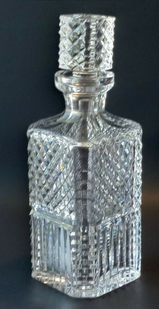 Vintage Waterford Cut Crystal Pattern Whiskey Decanter,  Square shaped signed 2