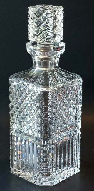 Vintage Waterford Cut Crystal Pattern Whiskey Decanter,  Square shaped signed 3