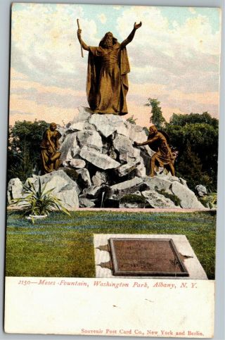 Moses Fountain Washington Park Albany Vintage Ny Postcard F8