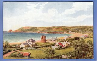 Old Vintage Postcard St Brelades Bay Jersey Channel Islands Signed Ct Howard