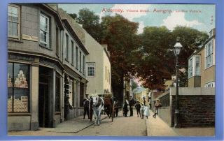 Old Vintage Postcard Victoria Street Alderney Channel Islands Children Shop