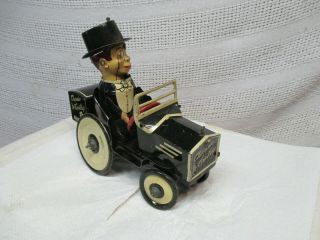 Vintage Charlie Mccarthy Benzine Buggy Tin Wind - Up Toy Car - Needs