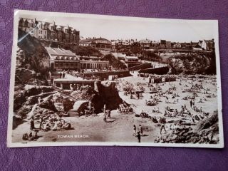 Very Old Real Photo Postcard Towan Beach,  Cornwall.  Postmark 1948.