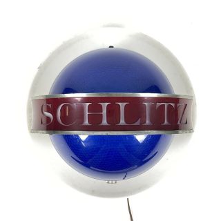 Vintage Schlitz Beer Lighted Motion Wall Mounted Spinning Globe Sign Great