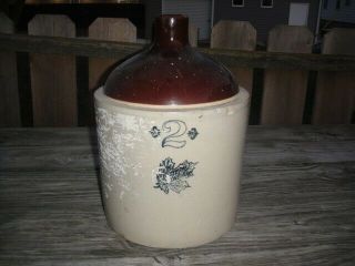 Antique Vintage 2 - Gallon Western Stoneware Company Maple Leaf Jug Crock