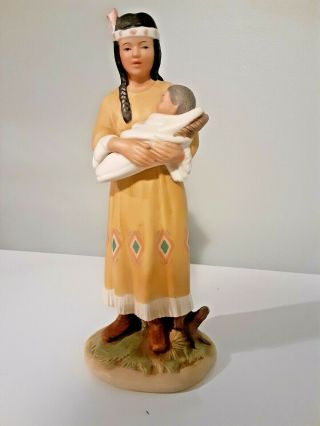 Vintage Homco Tribal American Indian Woman With Baby Figurine 1447
