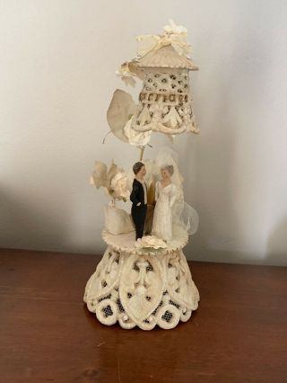 Early Antique Victorian Wedding Cake Topper Bride And Groom 10’ Decor Vintage