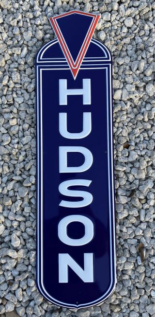 Vintage Hudson Motor Cars Embossed Metal Sign Porcelain Detroit Usa Hornet Gas