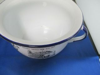 Vintage White Enamelware Chamber Pot with Cobalt Blue Handle and Rim Vtg.  Advert 2