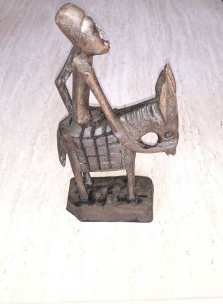 Vintage Hand Carved Wood Man On Donkey Figurine 8 - 1/2” H X 4 - 1/2”w