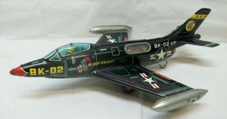Vintage Tin Metal Toy Jet Plane Japan " Black Knight " Bk - 02 Vf Two - Piece Friction