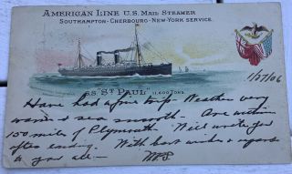 Vintage Postcard Ss Saint Paul Southampton Ship Us Mail Steamer Cherbourg Ny Udb