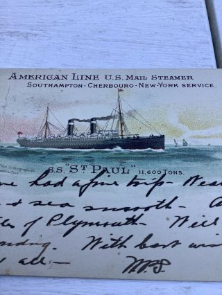 Vintage Postcard SS Saint Paul Southampton Ship US Mail Steamer Cherbourg NY UDB 2