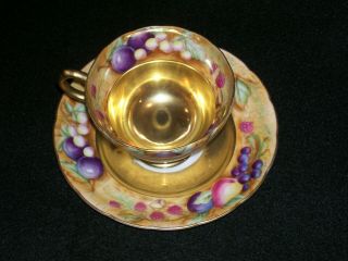 Occupied Japan Tea Cup & Saucer,  Hand Painted Fruit,  22kt Gold Throughout Wow