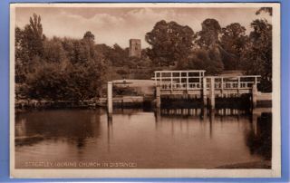 Old Vintage Postcard Streatley Goring Church In The Distance Berkshire