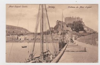 Great Old Card Mont Orgueil Castle Harbour Jersey 1910 Channel Islands Pmk