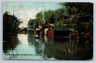 Vintage Postcard View On The Outlet To Owasco Lake Auburn Ny Canoe 1907 E12