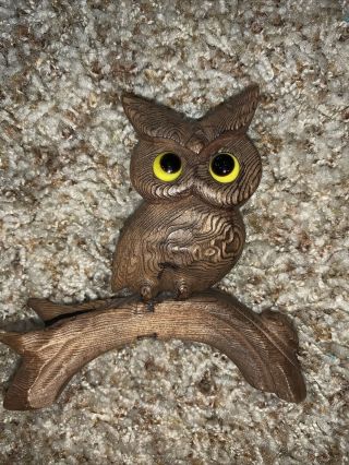 Vtg Cryptomeria Carved Wood Horned Owl On Branch Figure Figurine