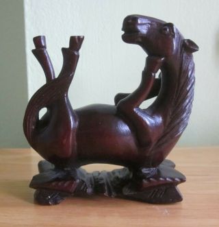 Small Wooden Horse Figurine With Glass Eyes On Base - Upside Down 2