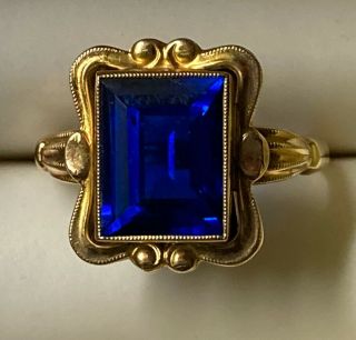 Gorgeous Antique Vintage 10k Yellow Gold Blue Spinel Ring Size 8