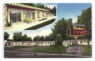 Vintage Postcard Wallace Motor Court Motel Us 40 Effingham Illinois Il B2