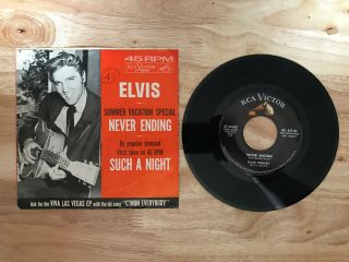 Elvis Presley Never Ending/such A Night 7” 45 Rpm W/pic Sleeve Rca 47 - 8400