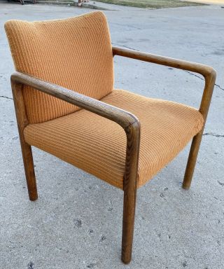Vintage Mid Century Modern Danish Lounge Chair Bent Wood Arms Orange
