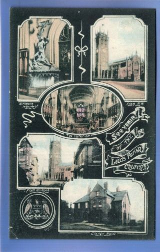 Old Vintage 1917 Postcard Souvenir Of The Leeds Parish Church Yorkshire