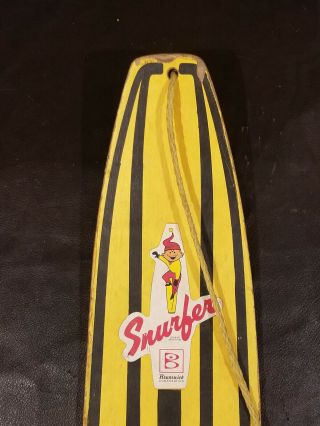 Vintage Brunswick Jem Snurfer Snowboard Yellow 1960s Snow Board 46 " W/ Handle
