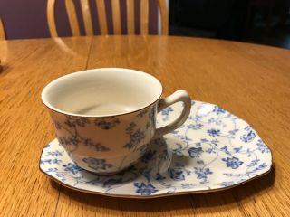 Blue And White Floral Tea Cup And Extra Long Saucer For Tea Cookies Or Scone