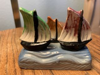 Vintage Salt & Pepper Shakers: Occupied Japan Sailboats On Water 3 Piece Nester
