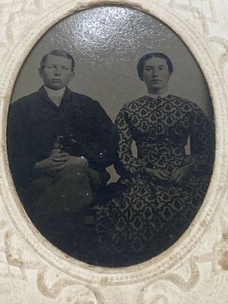Tiny Gem Civil War Tiny Tintype Rare Antique Photo Man And Woman Holding Whisky?