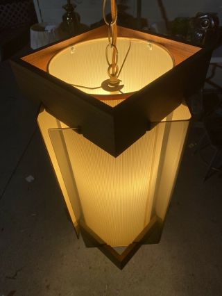 Vintage Mcm Mid Century Modern Danish Style Smoked Acrylic Hanging Swag Lamp